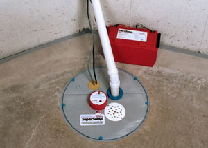 A sump pump system with a battery backup system installed in Morrisdale