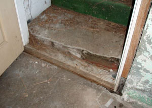 A flooded basement in Patton where water entered through the hatchway door