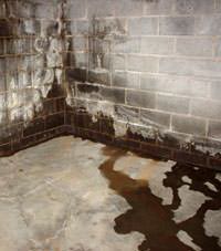 Water seeping through a concrete wall in a New Bethlehem basement